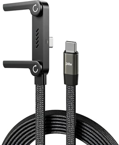 2-in-1 Invisible Stand Charging Cable, 240W Fast Charging USB C to C Cord | 1.5M Nylon Braided Flat Phone Charger with 360 Foldable Stand, 90 Degree Right Angle Cord for Smartphones Tablets