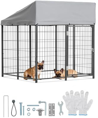 VEVOR Chenil Extérieur 1,12x1,15x1,25 m Enclos pour Chien avec Toit Cage Extérieure pour Grands Chiens Parc Robuste pour Chiens avec Bâche PE Résistante aux UV et Imperméable, Verrouillage Sécurisé