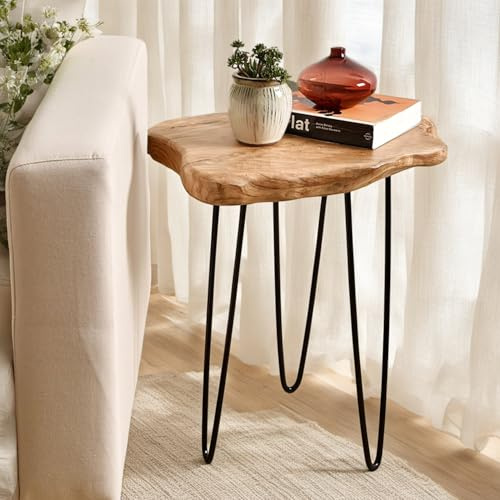 WELLAND Live Edge Cedar End Table, Unique Desktop Side Table,19 L x 16 W x 20.5 H Nightstand, Plant Stand for Living Room, Bedroom, Home Office, Patio