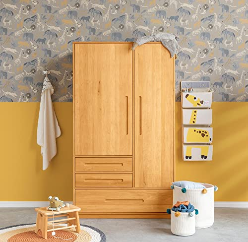 BioKinder Kleiderschrank Kinderkleiderschrank 2-türig Lina aus zertifizierten Bio-Massivholz Erle H 190 x B 110 x T 55 cm