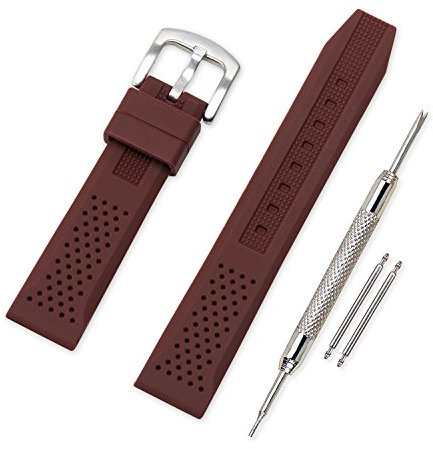 VINBAND Bracelet Montre Remplacer Silicone Bracelet Montre - 16mm, 18mm, 20mm, 22mm, 24mm Caoutchouc Montre Bracelet avec Acier Inoxydable Boucle (18mm, marron)