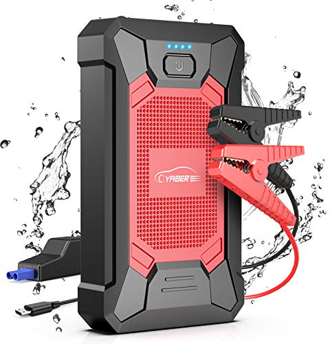 YABER Démarreur de batterie de voiture 12 000 mAh, 1200 A, noir, rouge (pour 7 l d'essence ou 5,5 l de diesel) IP66 imperméable d'urgence