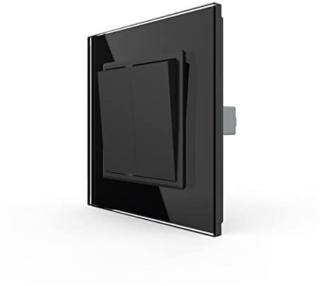 Taster 2 Gang Wipp Impuls Schalter schwarz VL-C7-K2H-12+VL-C7-SR-12-A Kipp schalter 2 zwei Fach inklusive Glasblende kompatibel mit LIVOLO