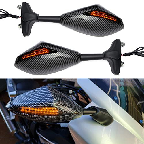 Schwarz Motorrad Blinklicht Rückspiegel mit LED Pfeil Indikator Für CBR GSXR YZF (Kohlenstoff)