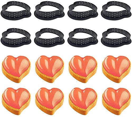 Moule à GâTeau Anneau à Tarte de PâTisserie Coupeur Perforé Forme Mousse Cercle DéCorateur de Dessert, 8pcs coeur