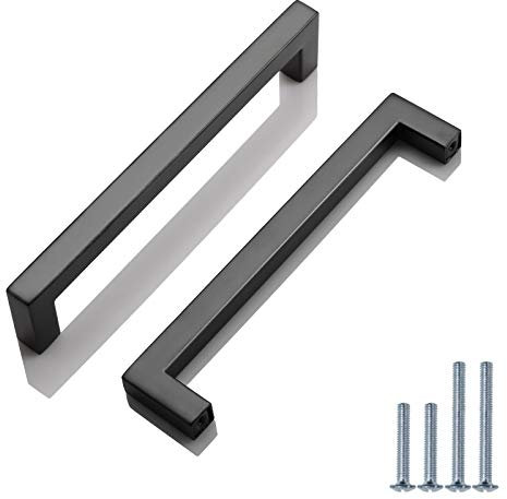 PinLin 15 Pack Cabinet Handles Hole Center 160mm Flat Black Kitchen Door Handles Stainless Steel Drawer Pulls Square T Bar Cupboard Handles with Screws