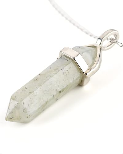LAVISA Obelisk Halskette - Luxuriöse Edelsteinkette, Anhänger, Halskette, intensive Farben, Rosenquarz, Amethyst, Kette - 55 + 5 cm (Labradorit)