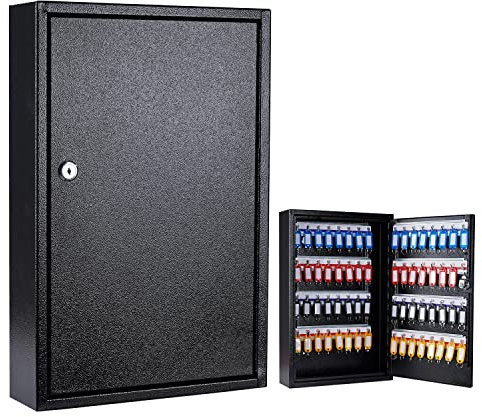 Furnishh Schlüsselschloss-Box, Wandhalterung, 64 Positionen, Metall, abschließbar, Schlüsselschrank-Organizer mit Schlüsselanhänger, Schlüsseltresor, Sicherheits-Aufbewahrung, Schlüsselbox, Schwarz