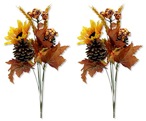 DARO DEKO Kunstpflanze Strauch Blätterwedel Strauß Herbstmix 21 x 43cm 2 Stück