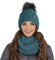 VIVISENCE Trendiger Damen Winter Set Aus Bommelmütze Und Loop-Schal Aus Wärmendem Garn Mit Innenfutter Aus Vlies Perfekte Passform Für Kalte Wintertage Modisches Design, Dunkeltürkis,Einheitsgröße