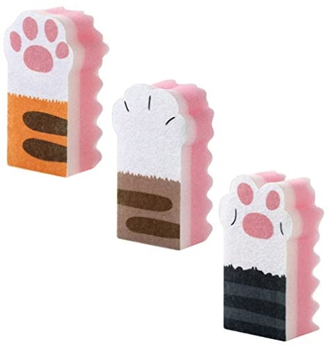 Esponja de cocina para gatos Pata: esponja para lavar platos con forma de pata de gato, resistente para limpiar 3 piezas
