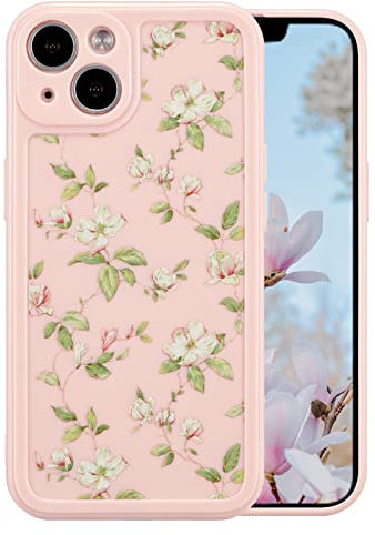 ZTOFERA Compatible with iPhone 13 Case for Girls Women, Floral Flower Pattern Design Silicone Case, Slim Shockproof TPU Protective Bumper Case Cover for iPhone 13,Pink