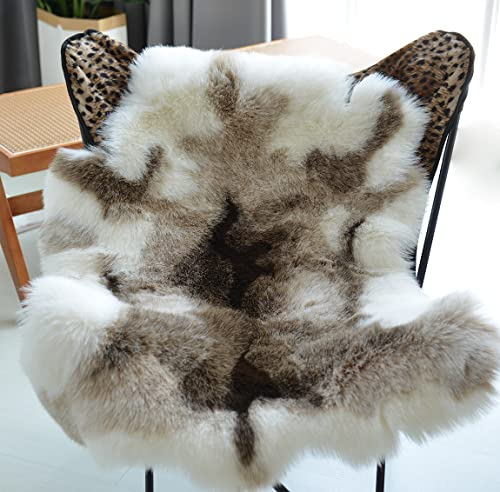 Rugoo Rentierversteck-Teppich, 1,1 x 0,9 m, Kunst-Schaffell, Hirsch, Tierhaut, flauschige Haustierunterlage, Stuhlbezug, Sitzpolster für Schlafzimmer, Wohnzimmer, Kinderzimmer, Weiß und Grau
