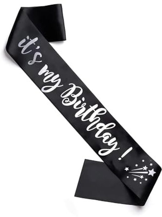 Happium „It’s My Birthday“-Satinschärpe für Geburtstagsdekorationspartys, Satin-Silber auf Schwarz, für Geburtstagsfeiern, Themen-Fotosessions, Geschenke für die Jubilare, Gastgeschenke