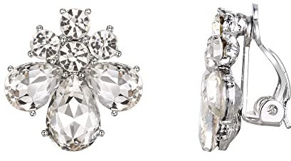 EVER FAITH Tropfen Ohrclips für Damen Mädchen Strass Kristall Blume Clip Ohrstecker Klar Silber-Ton