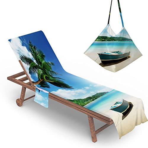 Highdi Schonbezug Liegestuhlauflage, Meer Motiv Schonbezug für Gartenliege, Strandliegenauflage mit Taschen, Mikrofaser Handtücher für Strandliegen Liegestuhl (75x210cm,Boot)
