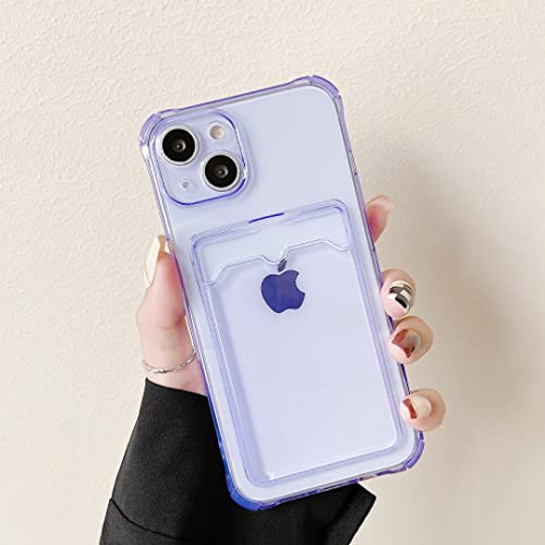 DEFBSC Case for iPhone 14 Plus, Transparent Back Card Holder Phone Case, Ultra Slim Soft TPU Shockproof Clear Case with Card Slot for Back of Phone - Purple