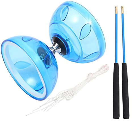 HH-CC Chinesisches Diabolo-Yoyo-Spielzeug-Set: Fünf Lager Diabolo-Ball-Spielzeug mit 2 Stöcken und Seil für Anfänger, professionelle Fitness und Tricks, blau,B