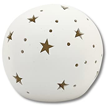 Keramik LED Kugel mit Sternen weiß 18 x 16cm Dekokugel Leuchtkugel Tisch-Deko