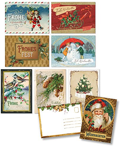 Einladungskarten Manufaktur Hamburg 8 Weihnachtskarten Vintage Motive Weihnachten Mix - Hochwertige Design Weihnachtskarten Frohe Weihnachten Weihnachtsmann Postkarten mit Umschlägen