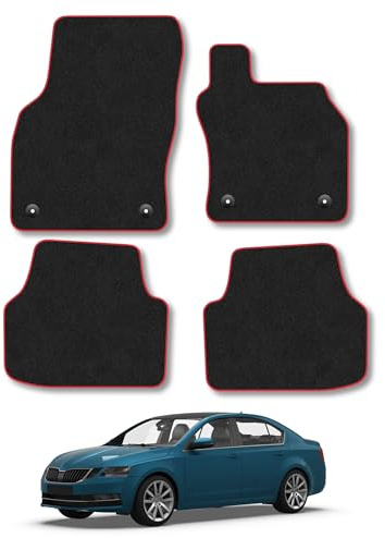 Skoda Octavia (2013-2020) Carpet Car Mats | Red Edge Trim Tailored Fit Floor Mats Full Coverage Protection Accessories Easy Clean Anti Slip Made in the UK