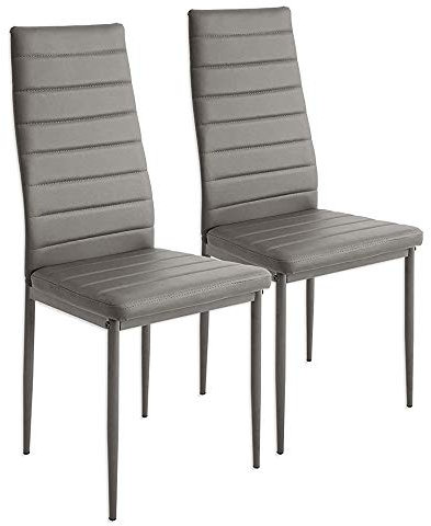 Esszimmerstühle 2er Set, Esszimmer Dtühle Modern, Kunstleder-Bezug, Hohe Rückenlehne, Bequemer Esszimmerstuhl, Kunstleder Stuhl, SGS Geprüft (2, Grau)