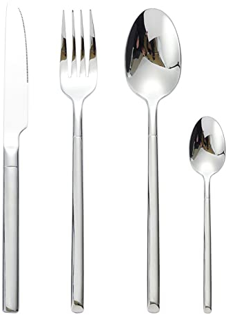 Set Posate Forchette Coltelli Cucchiaio Servizio Tavola Argenteria In Acciaio Inox 18/10,d'argento