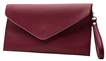 Clutch bags for women Faux Leather Ladies Wristlet Purse Wallet Phone Bag with Detachable Wrist Strap for Evening Holiday Wedding (Wine)