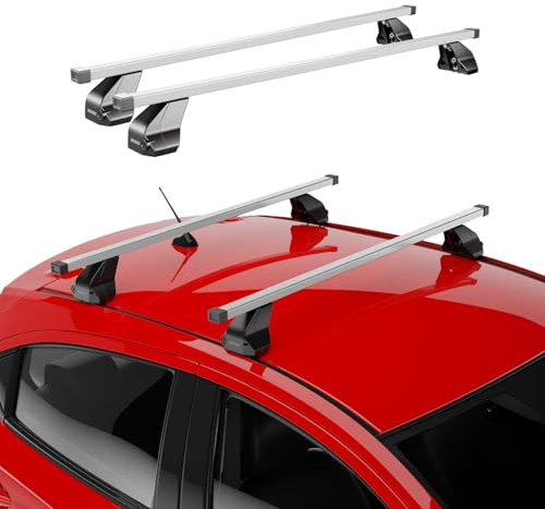 Menabo Dachträger Grundtäger kompatibel mit Mercedes GLC C253 2020-2022 Stahl 75kg Silber 2tlg Fixpunkte für Fahrradträger, Dachboxen, Skiträger Abschließbar