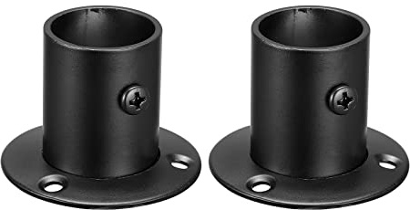 sourcing map 1'' Dia Stainless Steel Pole Sockets Flange Rod Holder Bracket Support for Bathroom Closet Curtain, Set of 2, Black