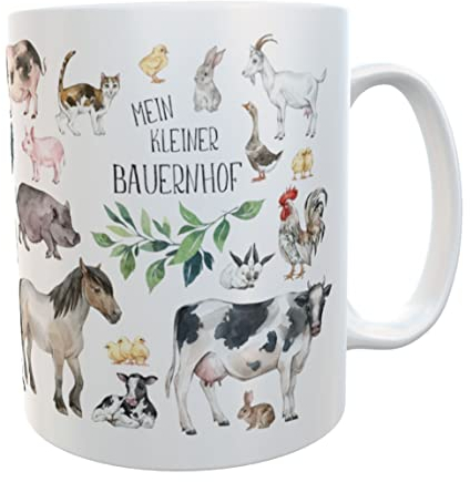 Personalisierte Bauernhoftiere Kinder-Tasse mit Namen und Spruch - Mein kleiner Bauernhof (Keramik 300ml)