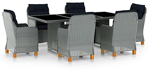 Yolola Sitzgruppe Garten Essgruppe 6 Personen Rattan Gartenmöbel Set mit 6 Stühle Polyrattan Gartenmöbel Essgruppe Gartengarnitur Rattanmöbel Esstisch Sitzgarnitur Gartentisch Hellgrau