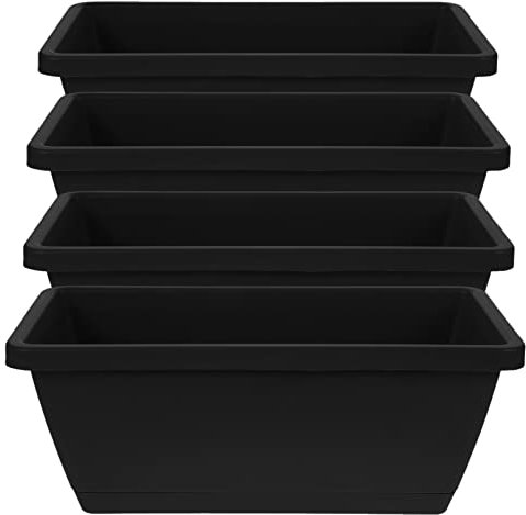 Cabilock 4pièces Pots De Fleurs Rectangulaires Plastique De Jardinières avec Drainage pour Intérieur Et Balcon pour Plantes Et Fleurs Couleur Noire