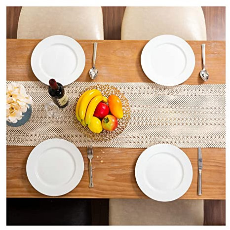 KnBoB Baumwolle Beige Landhaus Hohl Deko Tischläufer Esstisch Festlich Party 30 x 120 cm