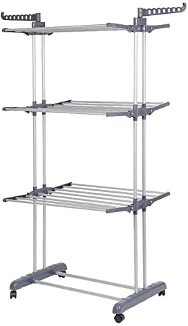 homewell Wäscheständer mit Rollen 4 etagen, Klappbar Wäscheständer Turm Standtrockner, mit 6 Klappbare Flügel und 2 Drehbar Seitenflügel, Standtrockner Wäscheturm für Innen und Außen(170 cm, Grau)