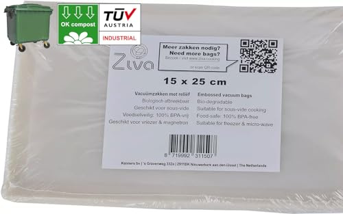 Ziva biologisch abbaubare Vakuumbeutel geprägt 15x25cm (50 Stück)