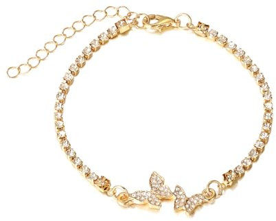 BSLVWG Armband für Frauen zierlich vergoldet Schmetterling Armband Glänzender Kristall Diamant Einstellbare Schmetterling Armband mit Cubic Zirkonia für Frauen Mädchen Chrimas Geschenk (Gold)
