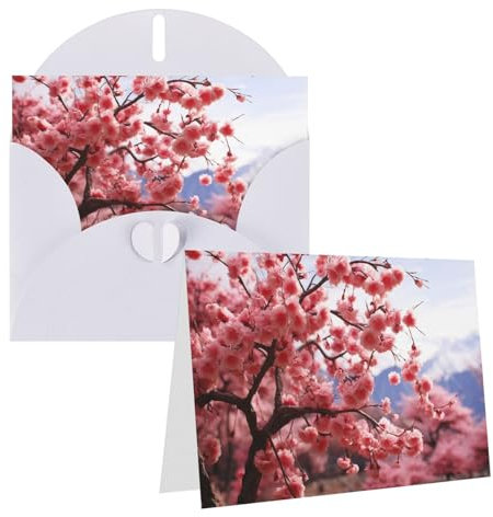DJUETRUI Grußkarten mit Kirschbaum, blanko, mit Umschlägen, Happy Birthday Karten, Valentinstagskarten für Abschlussfeier, Hochzeit, 10,2 x 15,2 cm