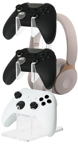 Catime Game Controller Halterung, Gaming Headset und Controller Ständer, Kopfhörer Aufhänger, Gamepad Ständer, Headset Halterung Tisch, Game Controller Rack, Controller Display Stand, 3 Ebenen, Acryl