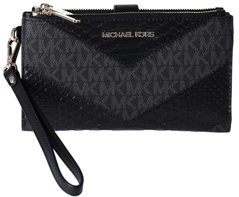 Michael Kors Jet Set Travel Large Double Zip Wallet MK Signature Multi Python Design, Schwarz Multi
