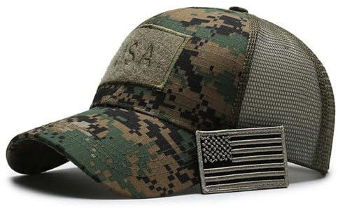 WUODHTW Baseballkappe für Herren und Damen, USA-Flagge, Camouflage, Netzstoff, taktischer Operator, Armee, Militär, Schießen, Jagd, grün, Einheitsgröße