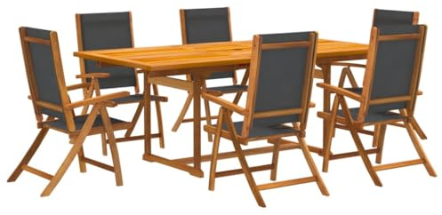 vidaXL Garten Essgruppe 7-TLG., Gartenmöbel Set Tisch 6 Stühle, Lounge Sitzgruppe für Terrasse, Sitzgarnitur Gartengarnitur, Massivholz Akazie Textilene