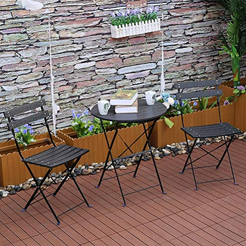 Gartenmöbel-Sets aus Holz, 2-Sitzer, zusammenklappbar, hölzernes Bistro-Set, Regen- und korrosionsbeständig, Balkontisch- und Stuhl-Set, Schwarz