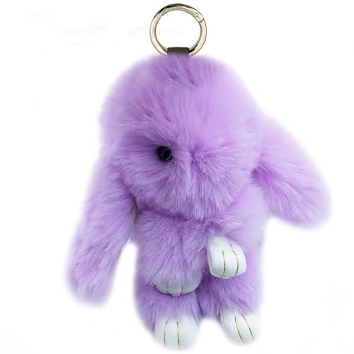 Xsclpomddy Süße Groß. Plüsch Hase Schlüsselanhänger Plüsch-Häschen 7in Schlüsselanhänger Pom Poms Taschenanhänger Handtasche Autoschlüssel Dekoration,light purple