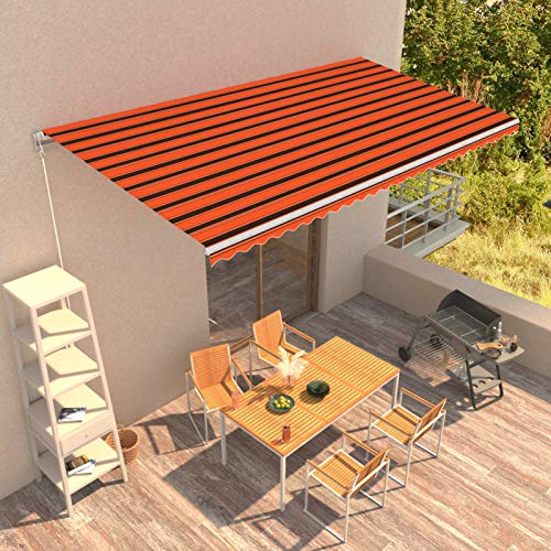 Bulliing Einziehbare Markise Handbetrieben 600 x 300 cm Gelenkarmmarkise Balkon Markise Kassettenmarkise Handkurbel Markise Sonnenmarkisen Orange und Braun