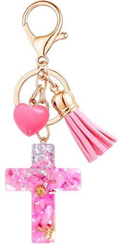 Vorysum Schlüsselanhänger Rosa Mädchen Schlüssel Kreuz Harz Anhänger Schmetterling Gold Quaste Schlüsselringe Herzförmig Schlüsselanhänger Auto Personalisiert Frauen Keychain Geschenk