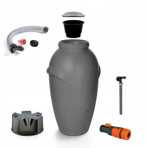Dikel - AQUACAN - Regentonne - Wassertank - Regenfass - Regenwassertonne mit Zubehör - Regenwassertank - Wassertonne, Wasserfass, Regenwasserspeicher - 360l, Graphit