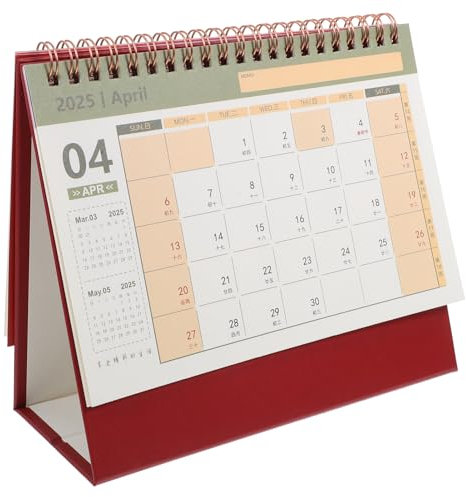 Alipis Mini-Tischkalender 2025-2024.9-2025.12, Spiralbindung, Standkalender, Schreibtischkalender, Planer FüR BüRo, Zuhause, Schule, Dunkelrot