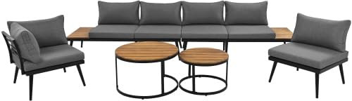 Garten-Lounge-Essgruppe für 5 bis 6 Personen, verzinktes Eisengestell, Terrasse, Balkon, Terrassenmöbel, Innen- und Außenbereich, Essgruppe mit 2 x 2-Sitzer-Sofa, 2 x Einzelstuhl, 2 x Tisch