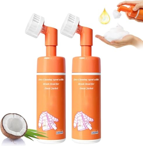 Dry Cleaning Agent with Brush Head for Down Jacket, Down Garments Quick Wash Free Cleaning Agent, One Wipe to Cleaning Stain Cleaning Remover All-Purpose Cleaner for Down (2)